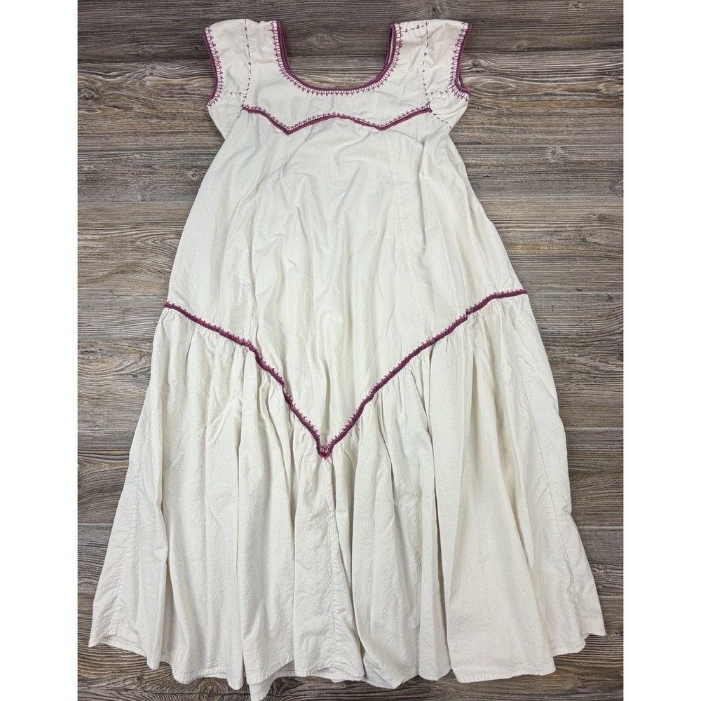 Vtg Opus 1 Diana Martin Embroidered Cotton Peasant Midi Dress Boho Sz S STAINS!